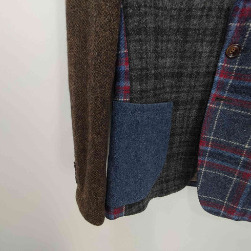 BG birdgir ツイードヘリンボーンチェック切替カモ柄ライニング2Bテーラードジャケット レディース  XS